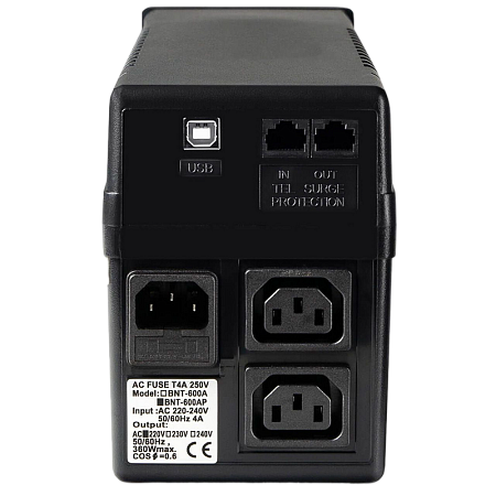 UPS PowerCom BNT- 600AP 600VA/360W Line Interactive, AVR, RJ45, USB, 2*IEC Sockets