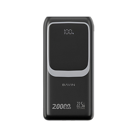BAVIN Power Bank 20000mAh, 22.5W Fast Charging, Built-in Type-C & Lightning Cables, Black