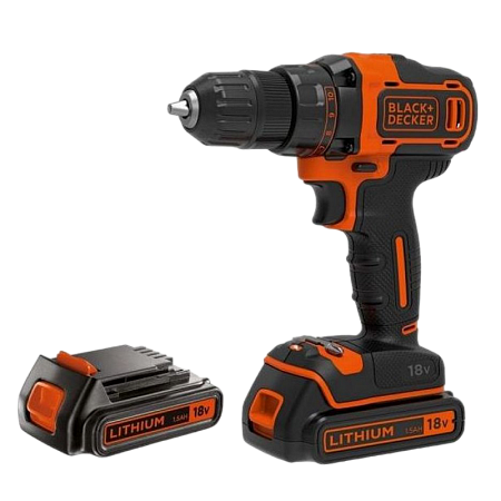 Drill/Driver Black+Decker (BDCDD186KB-QW) 18V Li-Ion 2x1.5 Ah + Kitbox, LED,2 Speed 0-1400 rpm, 30 N