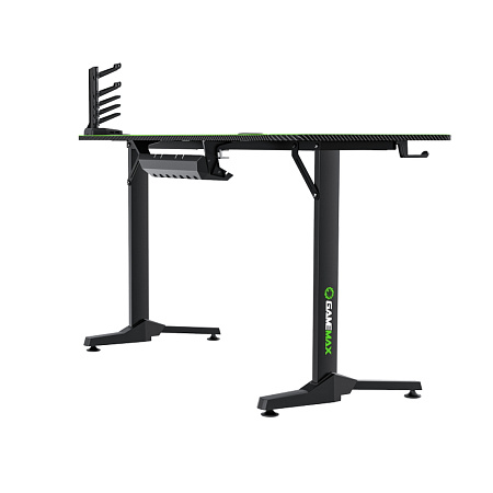 Gaming Desk Gamemax D140-Carbon, 140x60x75cm, Headsets hook, Cup holder, Cable managment