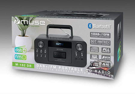 MUSE  M-182 DB, Cassette Recorder, Tuner FM, Bluetooth, CD, LCD, Black