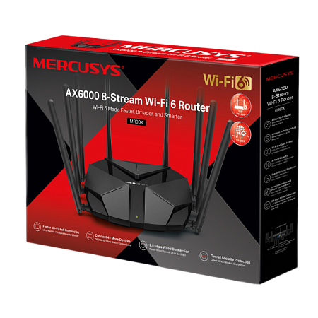 Wi-Fi 6 Dual Band Mercusys Router "MR90X", 6000Mbps, OFDMA, MU-MIMO, 1x2.5Gbit LAN/WAN