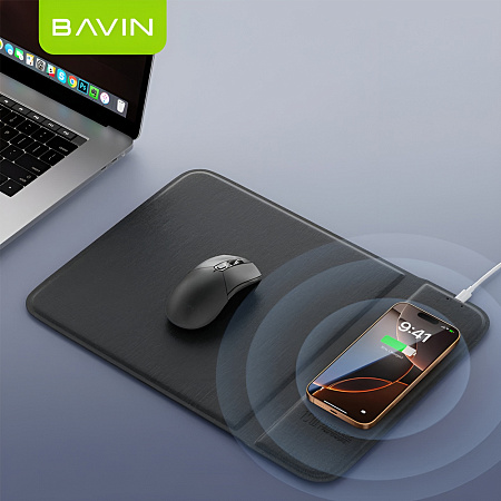 BAVIN Office Essential Mouse Pad with 15W Wireless Charger, Smart Safety Chip, Black