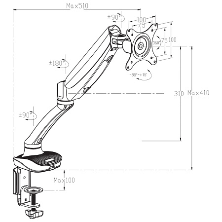 Table/desk stand for  monitor Reflecta FLEXO DeskPro 27-1010L 12"-27", 75x75,100x100, Max.9kg