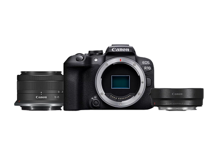 Беззеркальный фотоаппарат Canon EOS R10 + RF-S 18-45 IS STM & Adapter, Чёрный