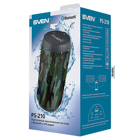 Speakers SVEN "PS-210" 12w(2*6), Camouflage, Bluetooth, TWS, IPx6,microSD,FM,AUX, USB, Mic,1500mA Speakers SVEN "PS-210" 12w(2*6), Camouflage, Bluetooth, TWS, IPx6,microSD,FM,AUX, USB, Mic,1500mA