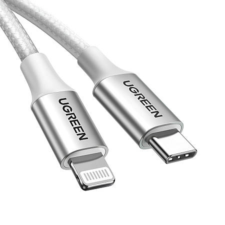 UGREEN Cable Type-C to Lightning MFI, 3A, 1M, Shell Braided, US304, Silver