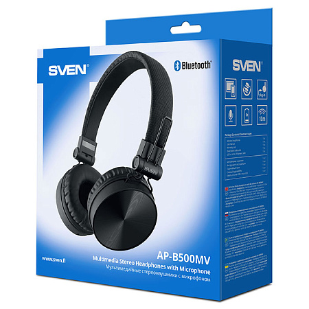 Bluetooth Headset SVEN AP-B500MV with Mic, Black, 4pin 3.5mm mini-jack