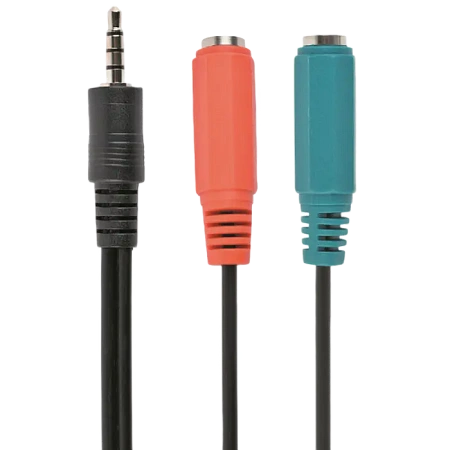 Аудио адаптер Cablexpert CCA-417, 3.5mm 4-pin (M) - 2x 3.5mm 3-pin (F), 0,2м, Чёрный,usb ,micro ,iphone, 3.5, tupe-c, тюльпаны