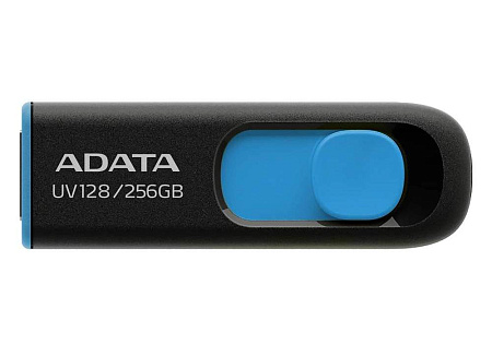 128GB  USB3.1 Flash Drive ADATA "UV128", Black-Blue, Plastic, Slider (R/W:90/40MB/s)