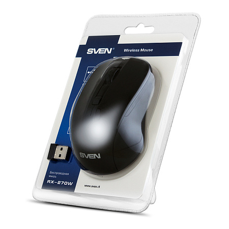 Wireless Mouse SVEN RX-270W, 800-1600 dpi, 4 buttons, Ambidextrous, 65g., 1xAA. 2.4Ghz, Black