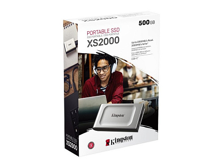 Внешний портативный SSD накопитель Kingston XS2000, 500 ГБ, Серебристый (SXS2000/500G)