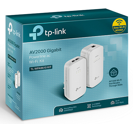 Адаптер Powerline TP-LINK TL-WPA9610 KIT, AV2000, 2000 Mбит/c, Белый