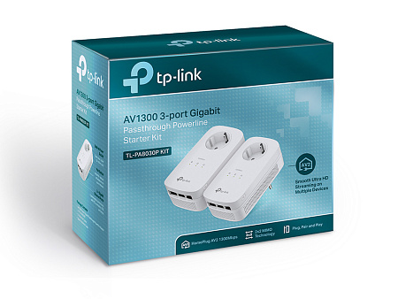 Адаптер Powerline TP-LINK TL-PA8030P KIT, AV1300, 1300 Mбит/c, Белый