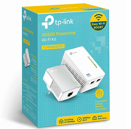 Wi-Fi + Powerline адаптер TP-LINK TL-WPA4220 KIT, AV600, 600 Mбит/c, Белый