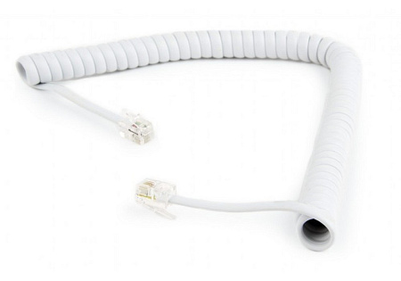  Спиральный шнур телефонной трубки Cablexpert TC4P4CS-2M, Белый