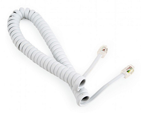  Спиральный шнур телефонной трубки Cablexpert TC4P4CS-2M, Белый