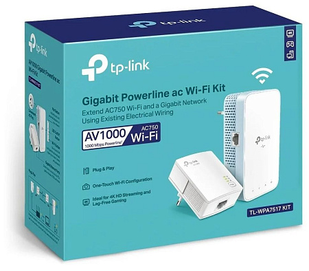 Адаптер Powerline TP-LINK TL-WPA7517 KIT, AV1000, 1000 Мбит/с, Белый